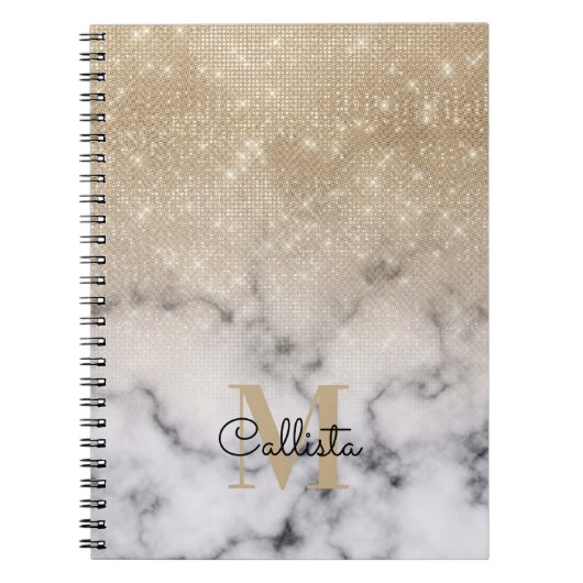 Carnet Marbre blanc de Parties scintillant or glamour Omb (Devant)
