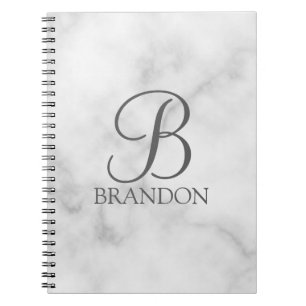 Carnet Marbre blanc de script personnalisé Monogramme et
