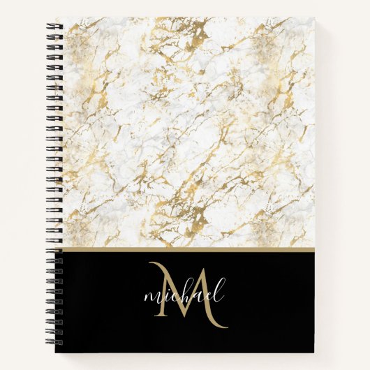 Carnet Marbre blanc et or avec monogramme noir (Devant)