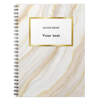 Carnet Marbre blanc et or | votre nom