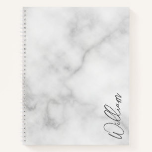 Carnet Marbre blanc Modern Script Nom personnalisé