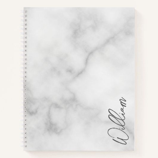 Carnet Marbre blanc Modern Script Nom personnalisé (Devant)