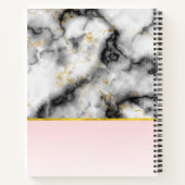 Carnet Marbre blanc moderne avec Monogramme de ruban or (Dos)