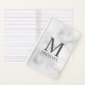 Carnet Marbre blanc Monogramme personnalisé et nom (À l'intérieur)