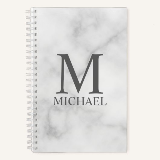 Carnet Marbre blanc Monogramme personnalisé et nom (Recto)