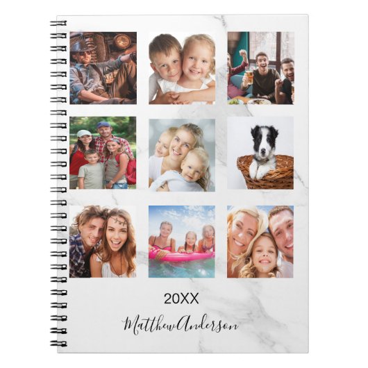 Carnet Marbre blanc monogramme photo collage (Devant)