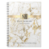 Carnet Marbre blanc/or, nom et monogramme, profession (Devant)