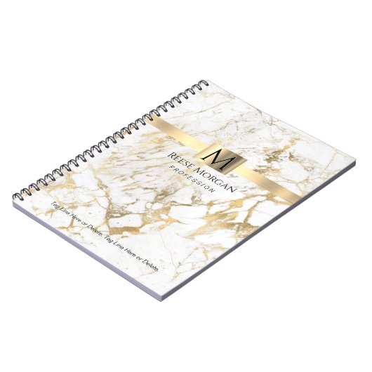 Carnet Marbre Blanc/Or, Nom & Monogramme, Profession (Côté gauche)