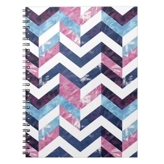 Carnet Marbre blanc rose bleu Chevron (Devant)
