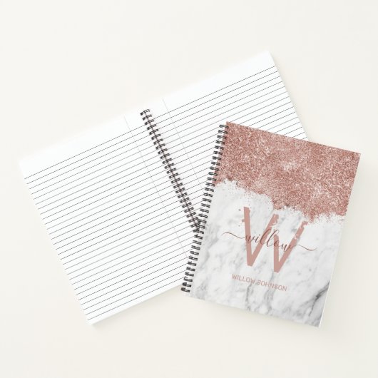 Carnet Marbre blanc rose or rose Parties scintillant Mono (Intérieur)