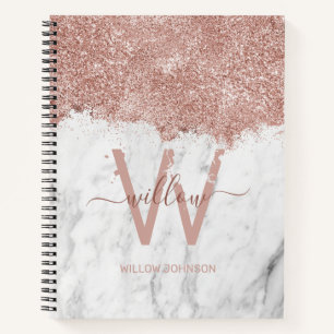 Carnet Marbre blanc rose or rose Parties scintillant Mono