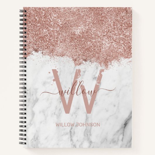 Carnet Marbre blanc rose or rose Parties scintillant Mono (Devant)