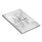 Carnet Marbre blanc Script Monogramme personnalisé et nom (Côté Droit)