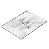 Carnet Marbre blanc Script Monogramme personnalisé et nom (Côté gauche)