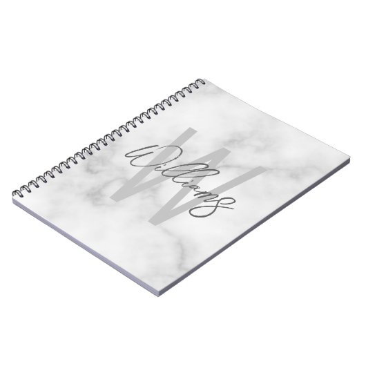 Carnet Marbre blanc Script Monogramme personnalisé et nom (Côté gauche)