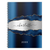 Carnet Marbre bleu marine argenté marbre nom script (Devant)