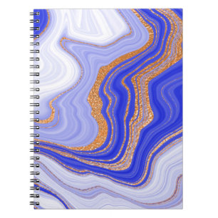 Carnet Marbre Bleu Or, Abstrait Moderne.