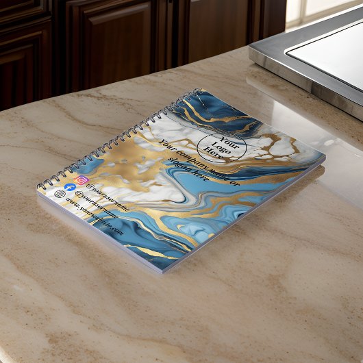 Carnet Marbre bleu or et blanc