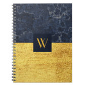 Carnet Marbre Bleu Or Monogramme Élégant (Devant)