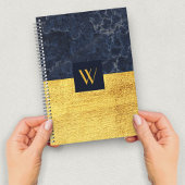 Carnet Marbre Bleu Or Monogramme Élégant