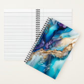 Carnet Marbre Bleu Or Nom Personnalisé Script (À l'intérieur)
