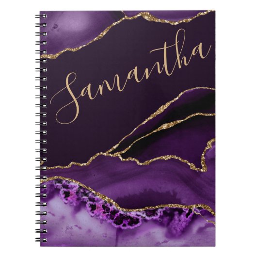 Carnet Marbre d'agate à paillettes de faux or et violet (Devant)
