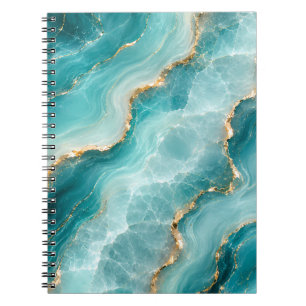 Carnet Marbre d'agate Aqua de Luxe avec Veines d'Or