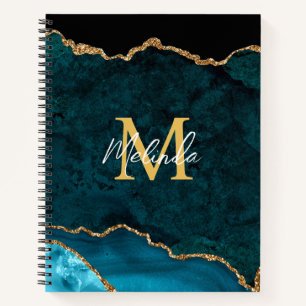 Carnet Marbre d'agate bleu sarcelle et or