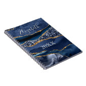 Carnet Marbre d'agate nom monogrammé bleu or paillettes (Côté Droit)