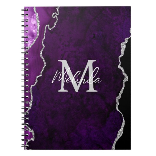 Carnet Marbre d'agate violet et argent (Devant)