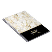 Carnet Marbre doré et blanc avec luxe de monogramme noir (Côté Droit)