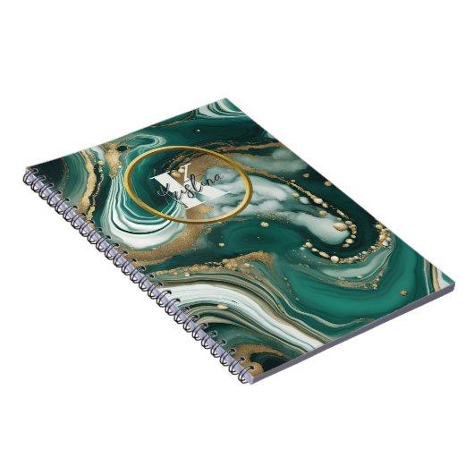 Carnet Marbre émeraude vert avec initiale or et nom (Côté Droit)