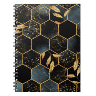 Carnet Marbre et or élégant : Texture Hexagon Abstraite