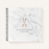 Carnet Marbre et Rose Ciseaux d'or Coiffeur Salon Logo (Devant)