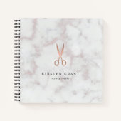 Carnet Marbre et Rose Ciseaux d'or Coiffeur Salon Logo (Devant)