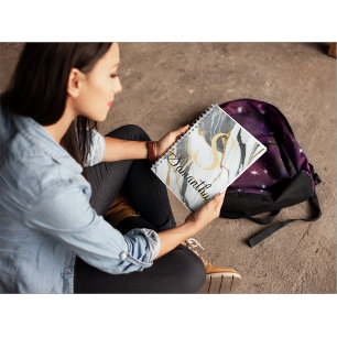 Carnet Marbre Féminin Or Gris & Blanc Chic