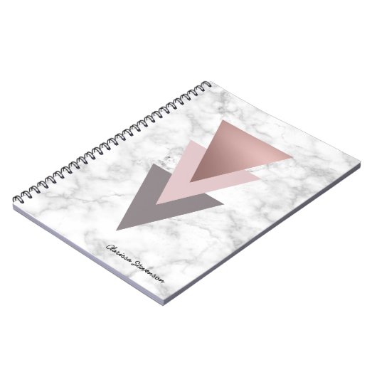 Carnet marbre gris de blanc de triangles de rose rose (Côté gauche)