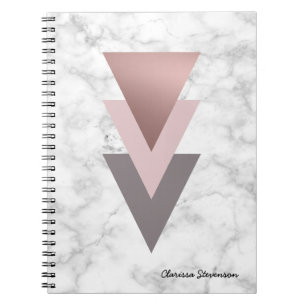 Carnet marbre gris de blanc de triangles de rose rose