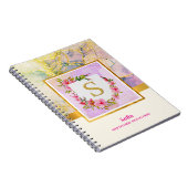 Carnet Marbre Liquide Bleu Rose Élégant Monogramme Nom Or (Côté Droit)