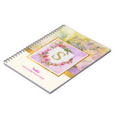 Carnet Marbre Liquide Bleu Rose Élégant Monogramme Nom Or (Côté gauche)