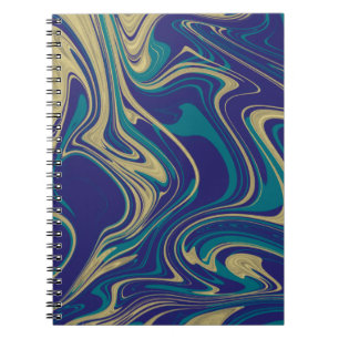 Carnet Marbre Liquide Faux Or Bleu Vert