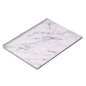 Carnet Marbre Moderne Gris Blanc & Rose Gold Notes Roses (Côté gauche)