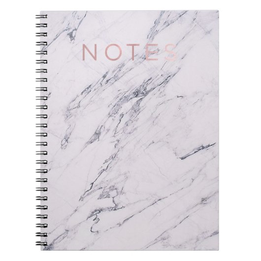 Carnet Marbre Moderne Gris Blanc & Rose Gold Notes Roses (Devant)