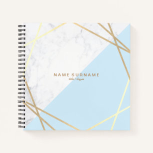 Carnet Marbre moderne Motif géométrique Or Bleu clair