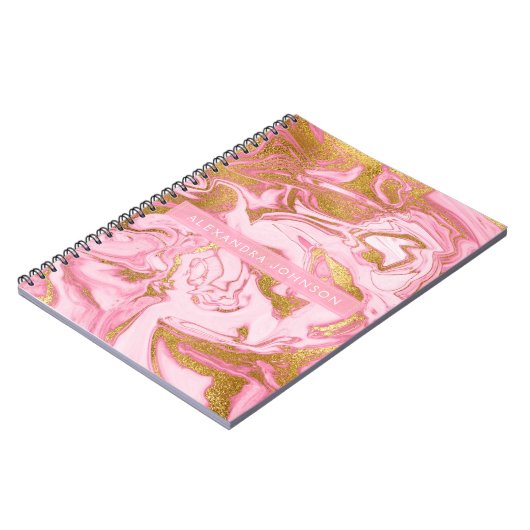 Carnet Marbre moderne rose, blanc et or (Côté gauche)