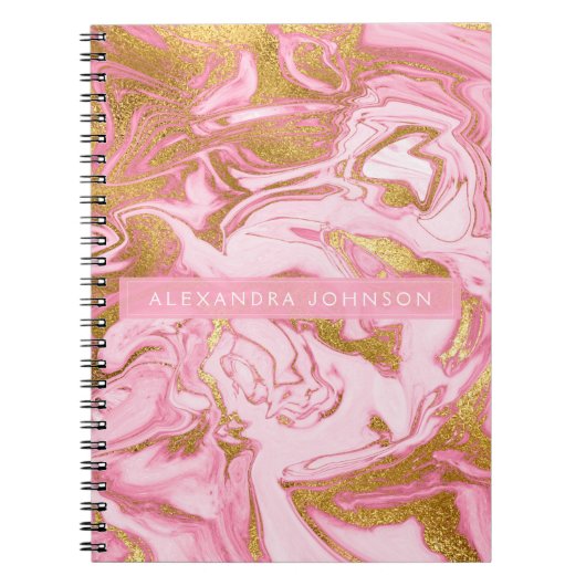 Carnet Marbre moderne rose, blanc et or (Devant)
