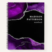 Carnet Marbre moderne violet argent Marbre Girly Nom chic (Devant)