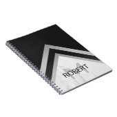 Carnet Marbre noir argent Chevron géométrique monogrammé (Côté Droit)