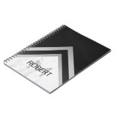 Carnet Marbre noir argent Chevron géométrique monogrammé (Côté gauche)