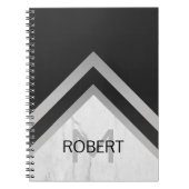 Carnet Marbre noir argent Chevron géométrique monogrammé (Devant)